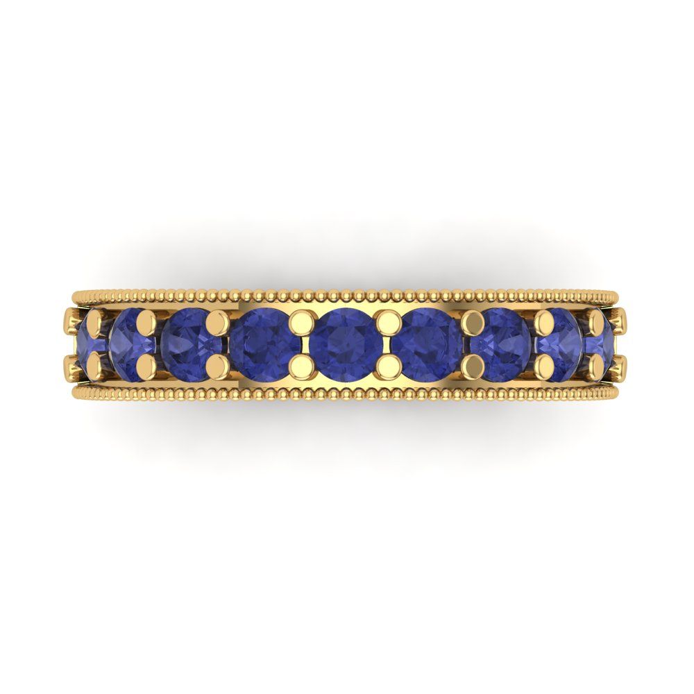 0.81 cttw Simulated Tanzanite Round Cut Yellow Gold Eternity Wedding Band