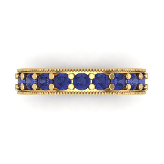 0.81 cttw Simulated Tanzanite Round Cut Yellow Gold Eternity Wedding Band