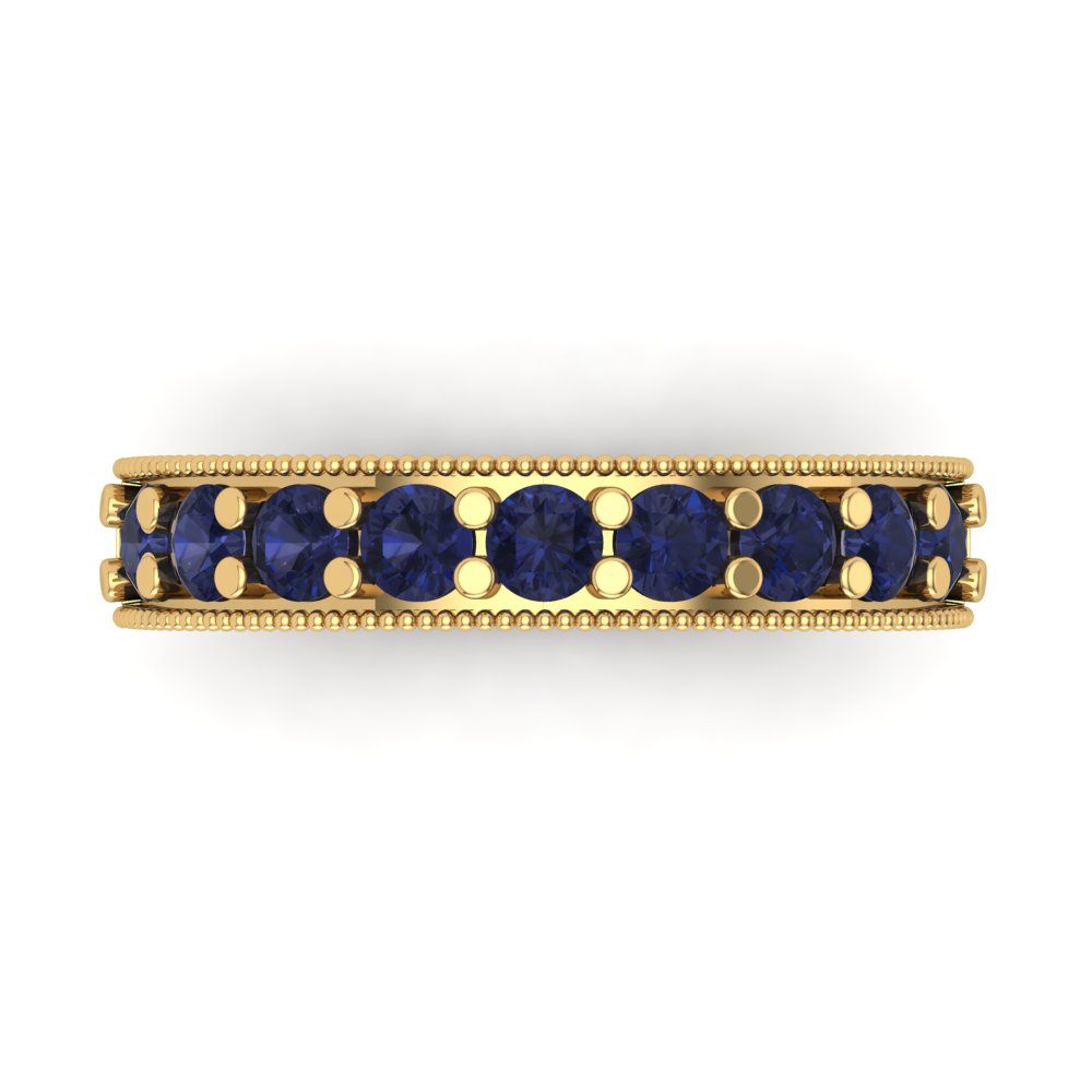 0.81 cttw Simulated Blue Sapphire Round Cut Yellow Gold Eternity Wedding Band