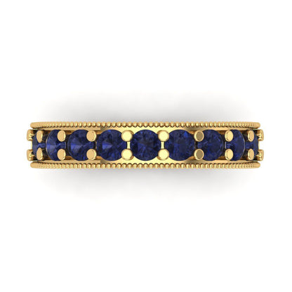 0.81 cttw Simulated Blue Sapphire Round Cut Yellow Gold Eternity Wedding Band