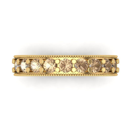 0.81 cttw Yellow Moissanite Round Cut Yellow Gold Eternity Wedding Band