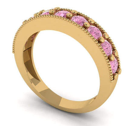 0.81 cttw Simulated Pink Diamond Round Cut Yellow Gold Eternity Wedding Band