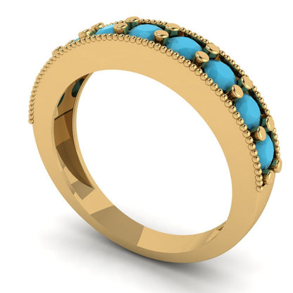 0.81 cttw Simulated Turquoise Round Cut Yellow Gold Eternity Wedding Band