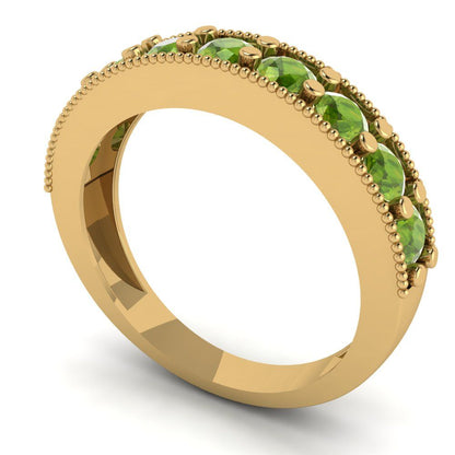 0.81 cttw Natural Peridot Round Cut Yellow Gold Eternity Wedding Band