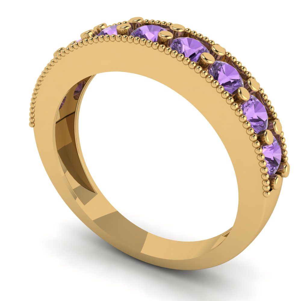 0.81 cttw Simulated Alexandrite Round Cut Yellow Gold Eternity Wedding Band