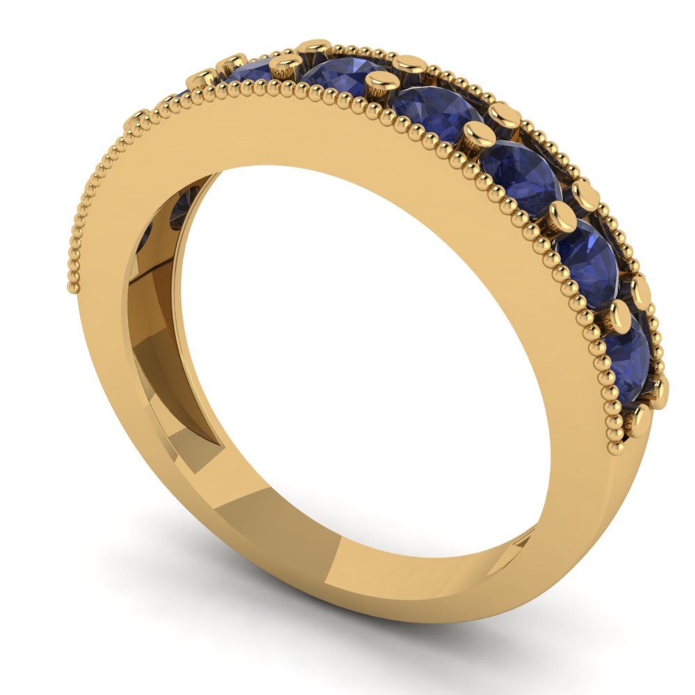 0.81 cttw Simulated Blue Sapphire Round Cut Yellow Gold Eternity Wedding Band