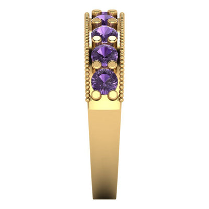 0.81 cttw Simulated Alexandrite Round Cut Yellow Gold Eternity Wedding Band