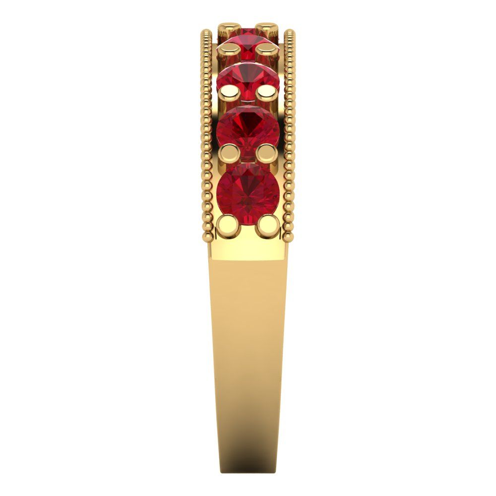 0.81 cttw Simulated Ruby Round Cut Yellow Gold Eternity Wedding Band