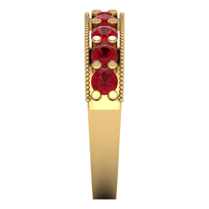 0.81 cttw Simulated Ruby Round Cut Yellow Gold Eternity Wedding Band