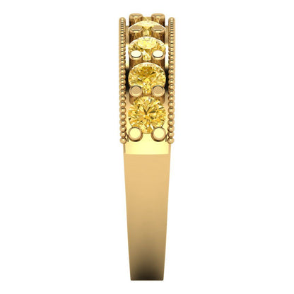 0.81 cttw Natural Citrine Round Cut Yellow Gold Eternity Wedding Band