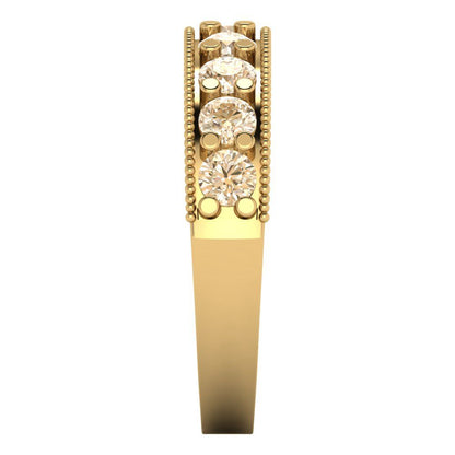 0.81 cttw Natural Morganite Round Cut Yellow Gold Eternity Wedding Band