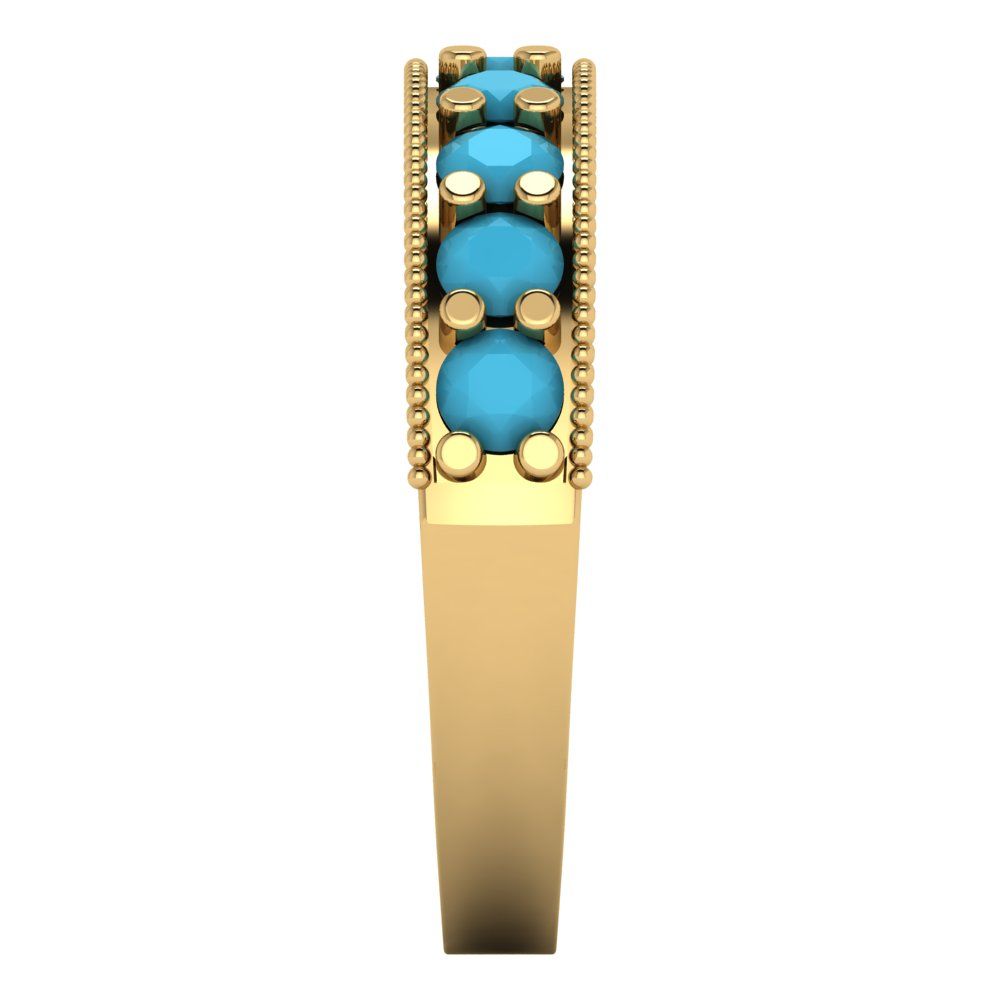 0.81 cttw Simulated Turquoise Round Cut Yellow Gold Eternity Wedding Band