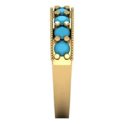 0.81 cttw Simulated Turquoise Round Cut Yellow Gold Eternity Wedding Band