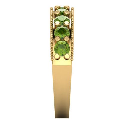 0.81 cttw Natural Peridot Round Cut Yellow Gold Eternity Wedding Band