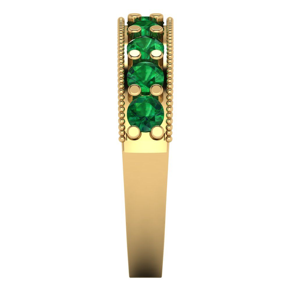 0.81 cttw Simulated Emerald Round Cut Yellow Gold Eternity Wedding Band