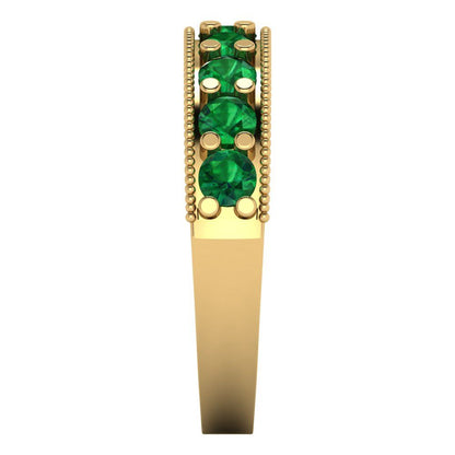 0.81 cttw Simulated Emerald Round Cut Yellow Gold Eternity Wedding Band