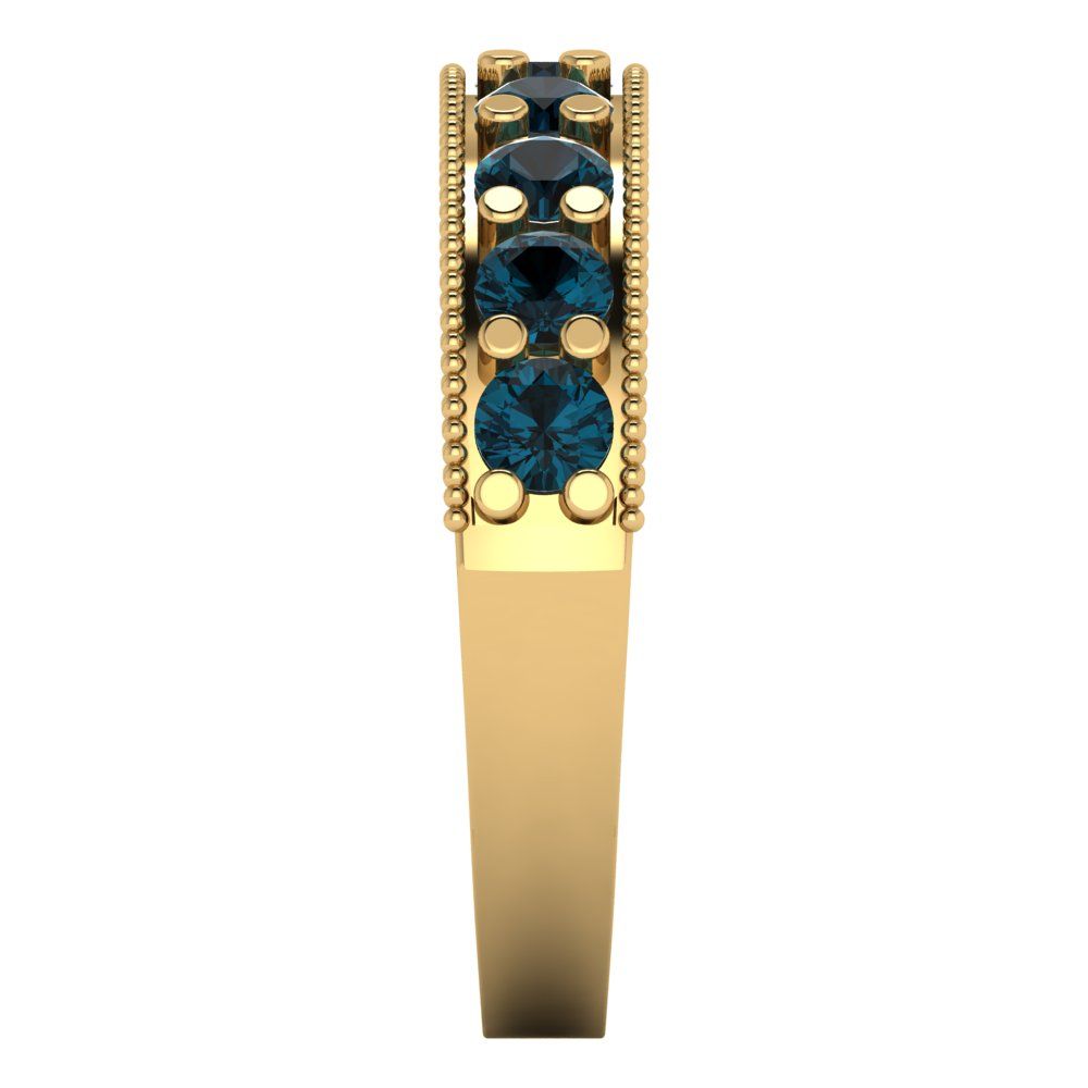 0.81 cttw Natural London Blue Topaz Round Cut Yellow Gold Eternity Wedding Band