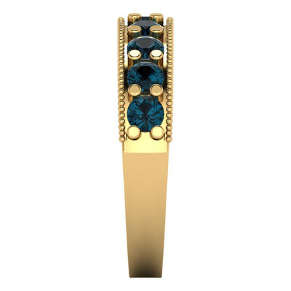 0.81 cttw Natural London Blue Topaz Round Cut Yellow Gold Eternity Wedding Band