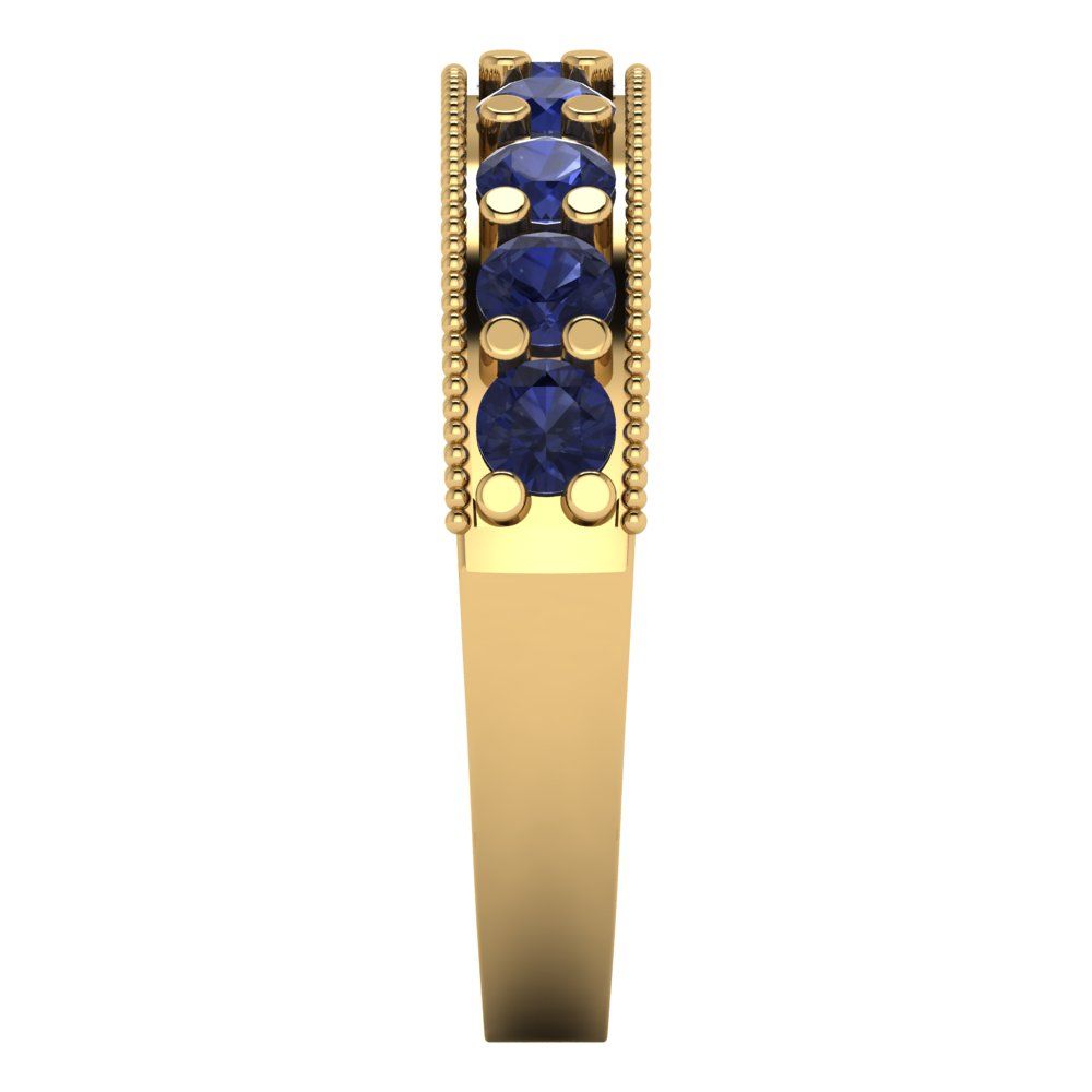 0.81 cttw Simulated Blue Sapphire Round Cut Yellow Gold Eternity Wedding Band