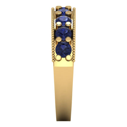 0.81 cttw Simulated Blue Sapphire Round Cut Yellow Gold Eternity Wedding Band