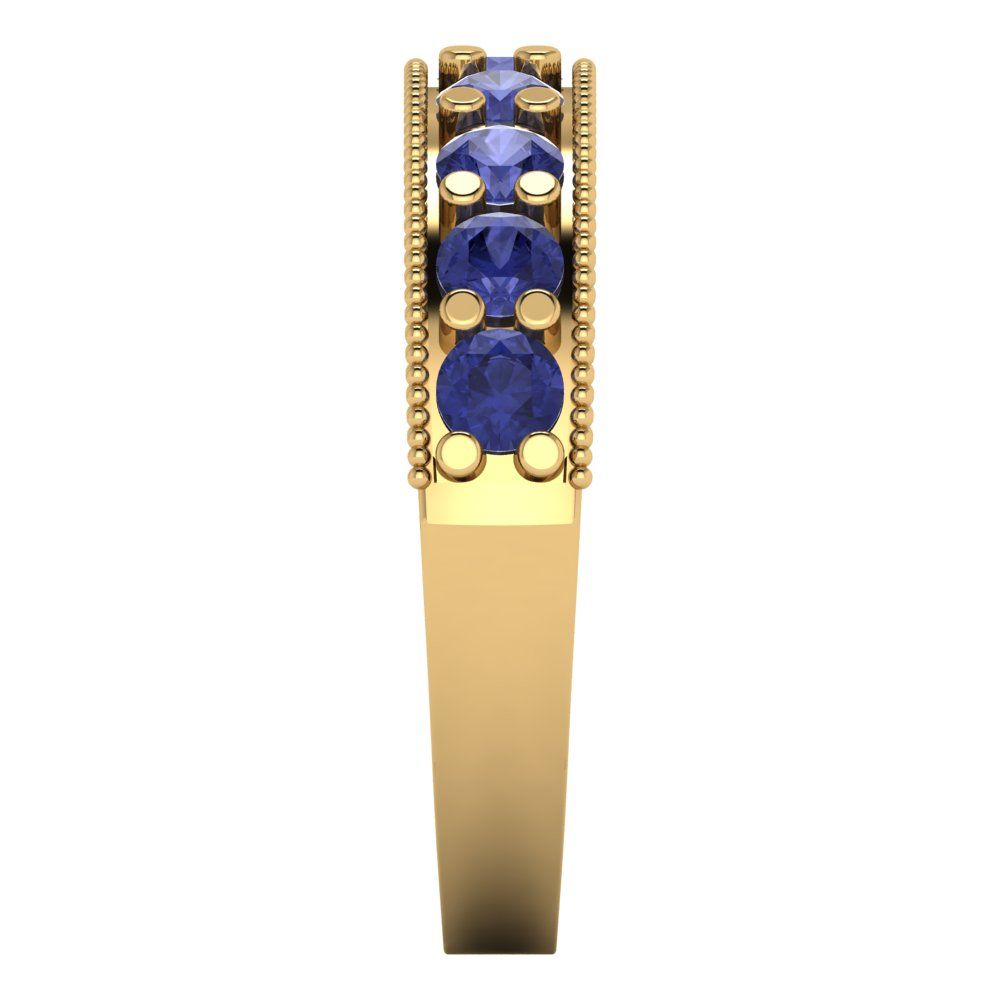 0.81 cttw Simulated Tanzanite Round Cut Yellow Gold Eternity Wedding Band