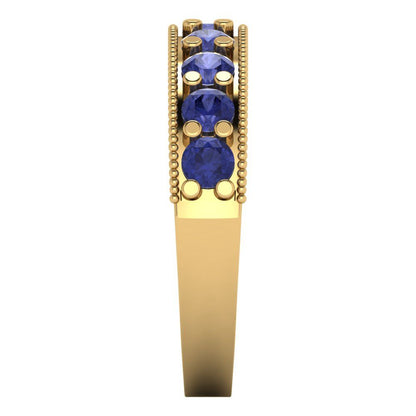 0.81 cttw Simulated Tanzanite Round Cut Yellow Gold Eternity Wedding Band