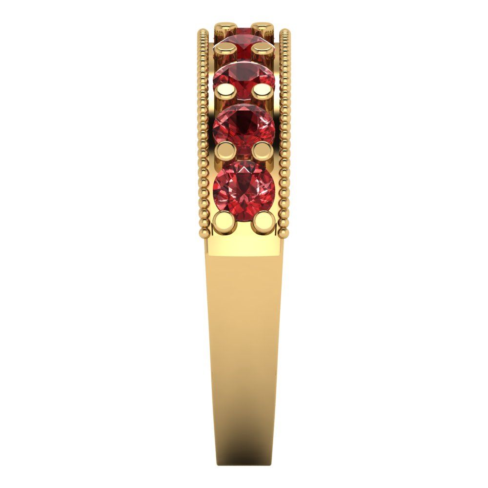 0.81 cttw Natural Garnet Round Cut Yellow Gold Eternity Wedding Band