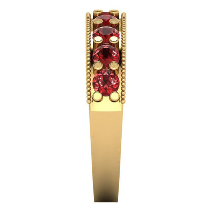 0.81 cttw Natural Garnet Round Cut Yellow Gold Eternity Wedding Band