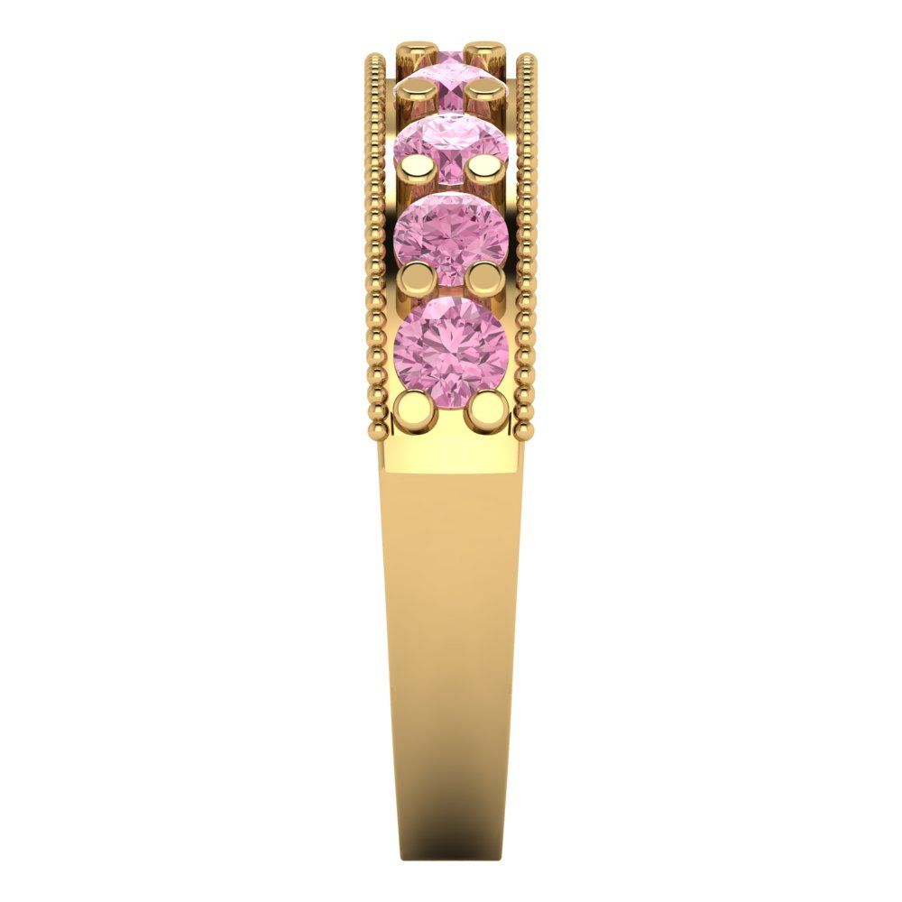 0.81 cttw Simulated Pink Diamond Round Cut Yellow Gold Eternity Wedding Band