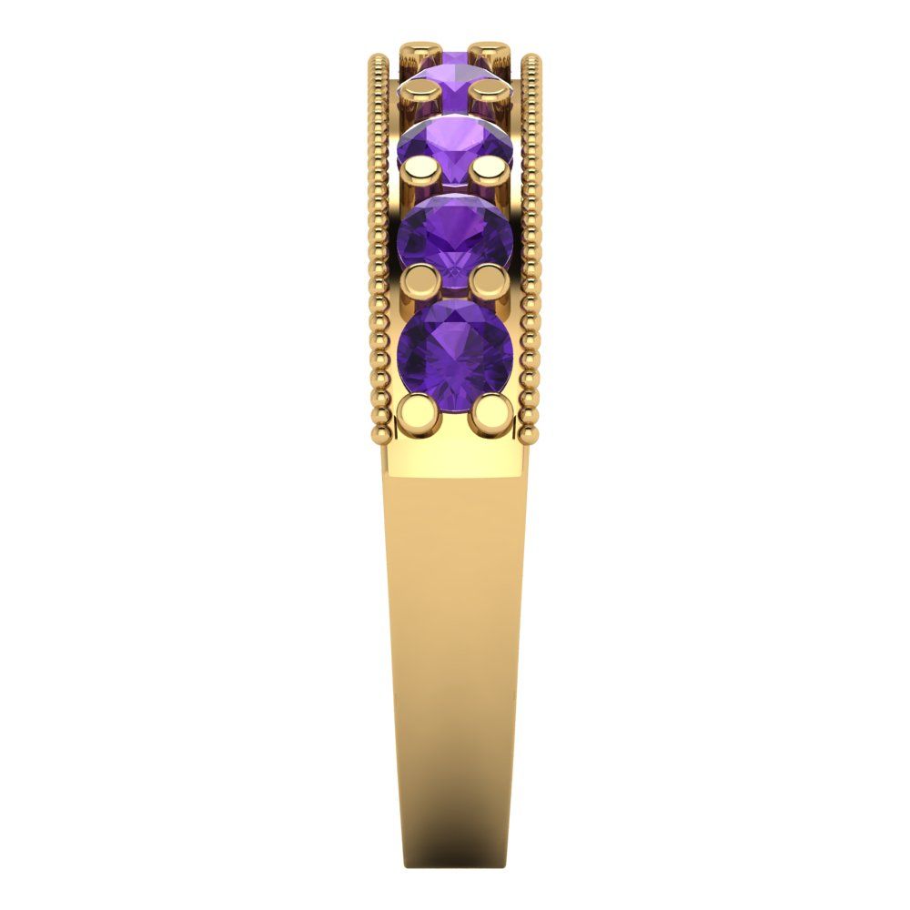 0.81 cttw Natural Amethyst Round Cut Yellow Gold Eternity Wedding Band