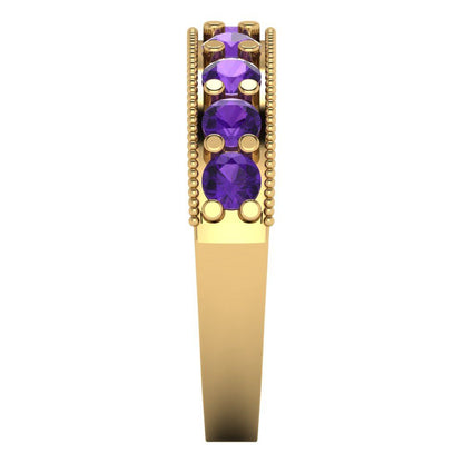 0.81 cttw Natural Amethyst Round Cut Yellow Gold Eternity Wedding Band