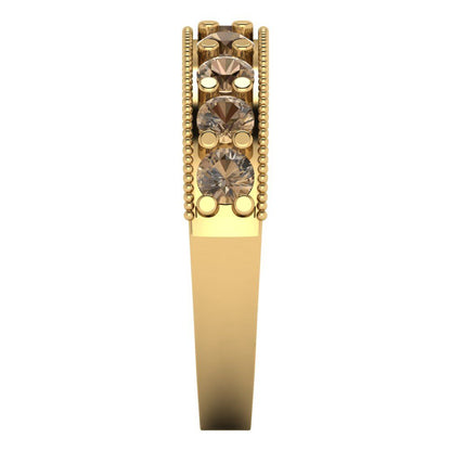 0.81 cttw Simulated Champagne Diamond Round Cut Yellow Gold Eternity Wedding Band