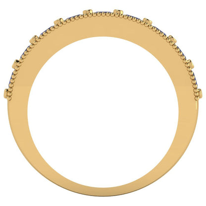 0.81 cttw Simulated Blue Sapphire Round Cut Yellow Gold Eternity Wedding Band