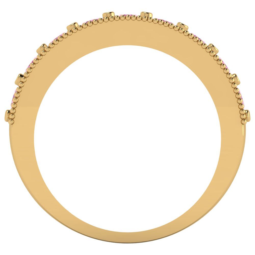 0.81 cttw Simulated Pink Diamond Round Cut Yellow Gold Eternity Wedding Band