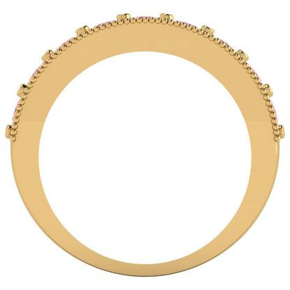 0.81 cttw Simulated Pink Diamond Round Cut Yellow Gold Eternity Wedding Band