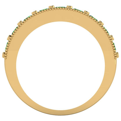 0.81 cttw Simulated Emerald Round Cut Yellow Gold Eternity Wedding Band