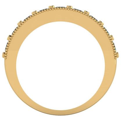 0.81 cttw Natural London Blue Topaz Round Cut Yellow Gold Eternity Wedding Band