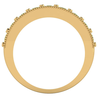 0.81 cttw Natural Peridot Round Cut Yellow Gold Eternity Wedding Band