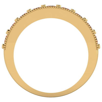 0.81 cttw Natural Garnet Round Cut Yellow Gold Eternity Wedding Band