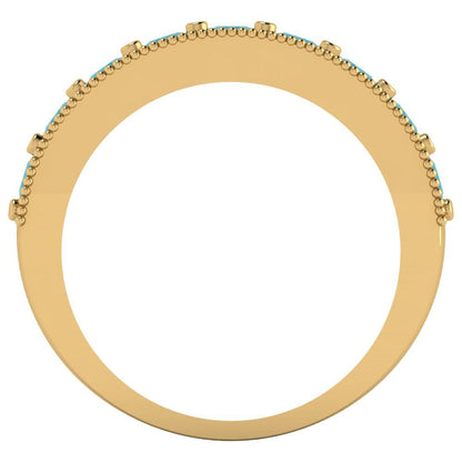 0.81 cttw Simulated Turquoise Round Cut Yellow Gold Eternity Wedding Band