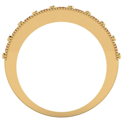 0.81 cttw Simulated Pink Tourmaline Round Cut Yellow Gold Eternity Wedding Band