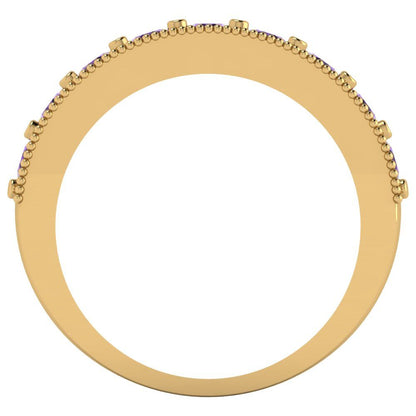 0.81 cttw Natural Amethyst Round Cut Yellow Gold Eternity Wedding Band