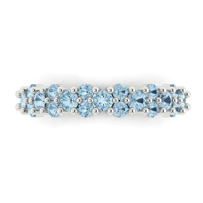 0.98 cttw Natural Sky Blue Topaz Round Cut White Gold Eternity Wedding Band