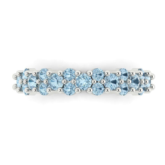 0.98 cttw Natural Sky Blue Topaz Round Cut White Gold Eternity Wedding Band