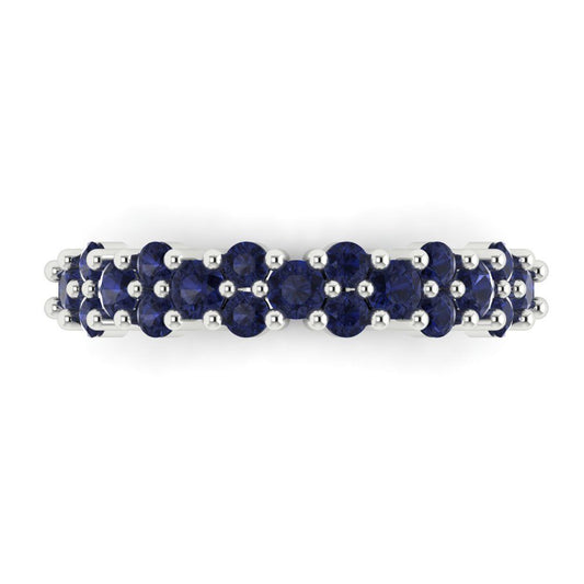 0.98 cttw Simulated Blue Sapphire Round Cut White Gold Eternity Wedding Band