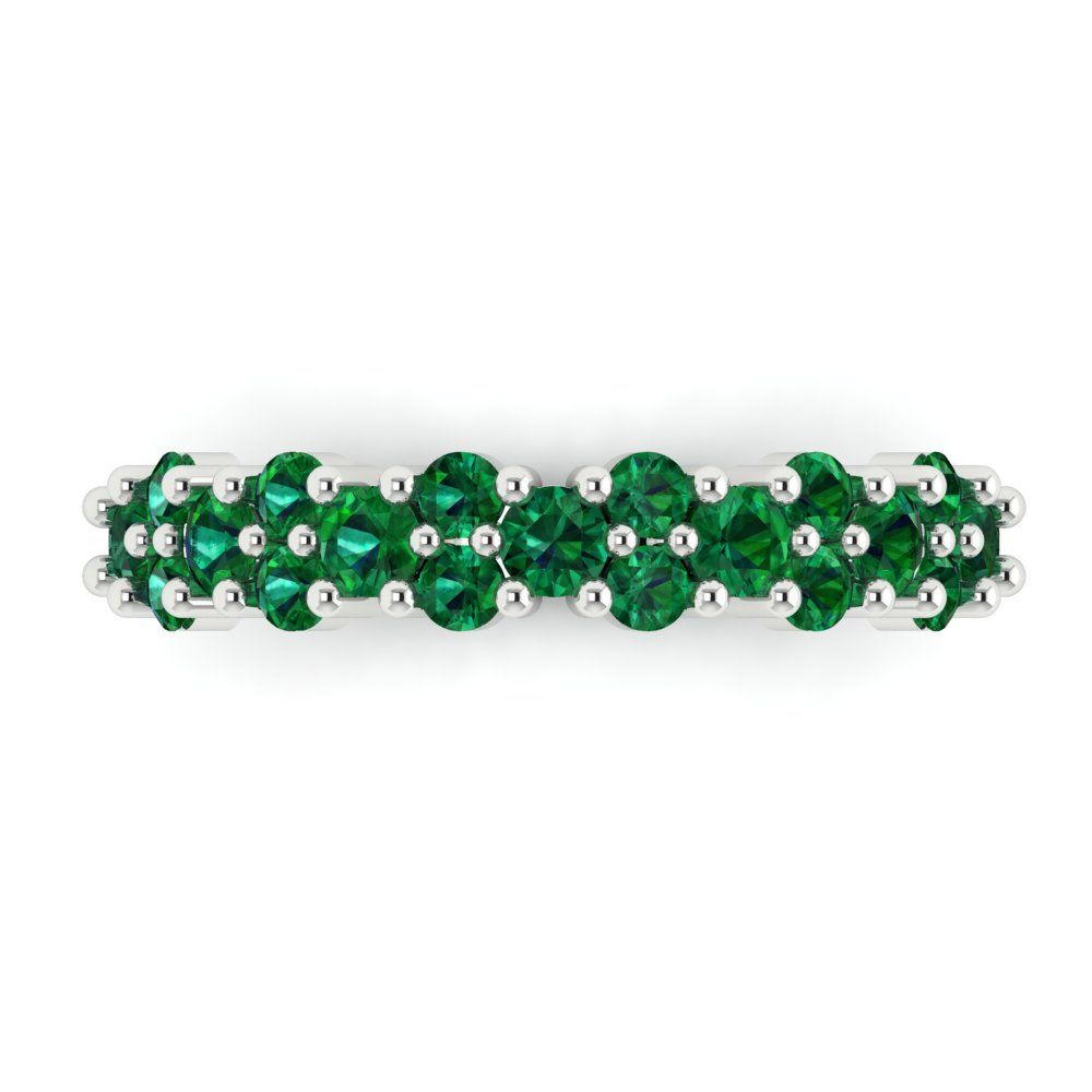 0.98 cttw Simulated Emerald Round Cut White Gold Eternity Wedding Band