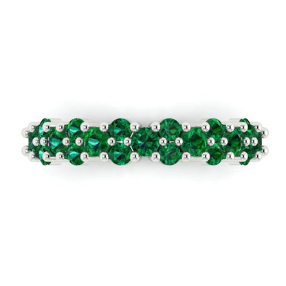 0.98 cttw Simulated Emerald Round Cut White Gold Eternity Wedding Band