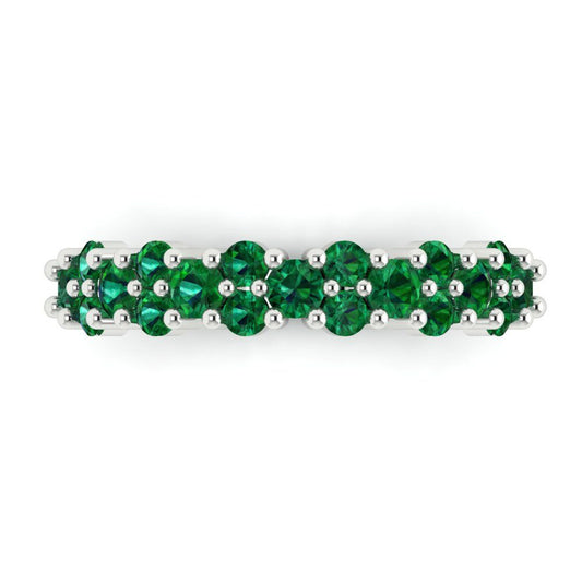 0.98 cttw Simulated Emerald Round Cut White Gold Eternity Wedding Band
