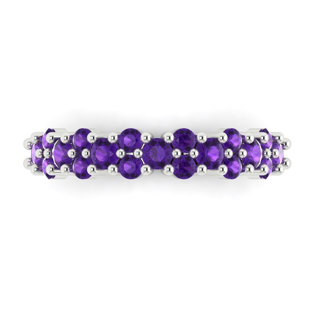 0.98 cttw Natural Amethyst Round Cut White Gold Eternity Wedding Band