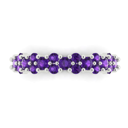 0.98 cttw Natural Amethyst Round Cut White Gold Eternity Wedding Band